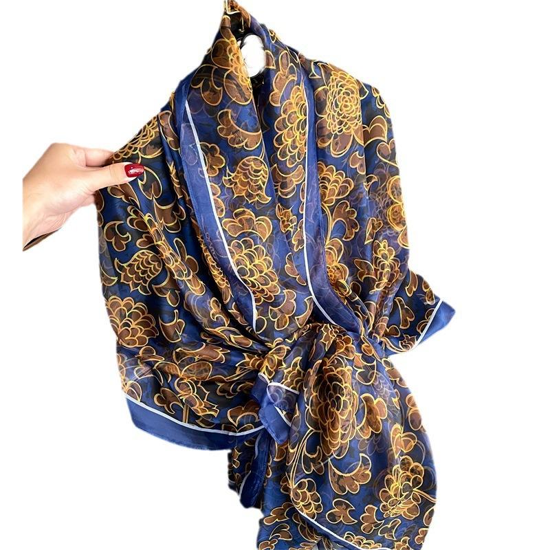 Sunscreen light luxury silk scarf commuter large shawl soft yarn scarf temperament flower simulation silk pattern scarf female large size