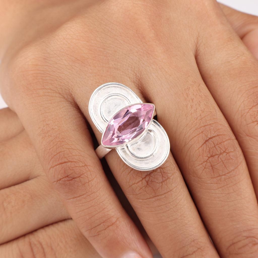 Morganite Gemstone 925 Sterling Silver Jewelry Handmade Ring  Anniversary Gift RR-34-4