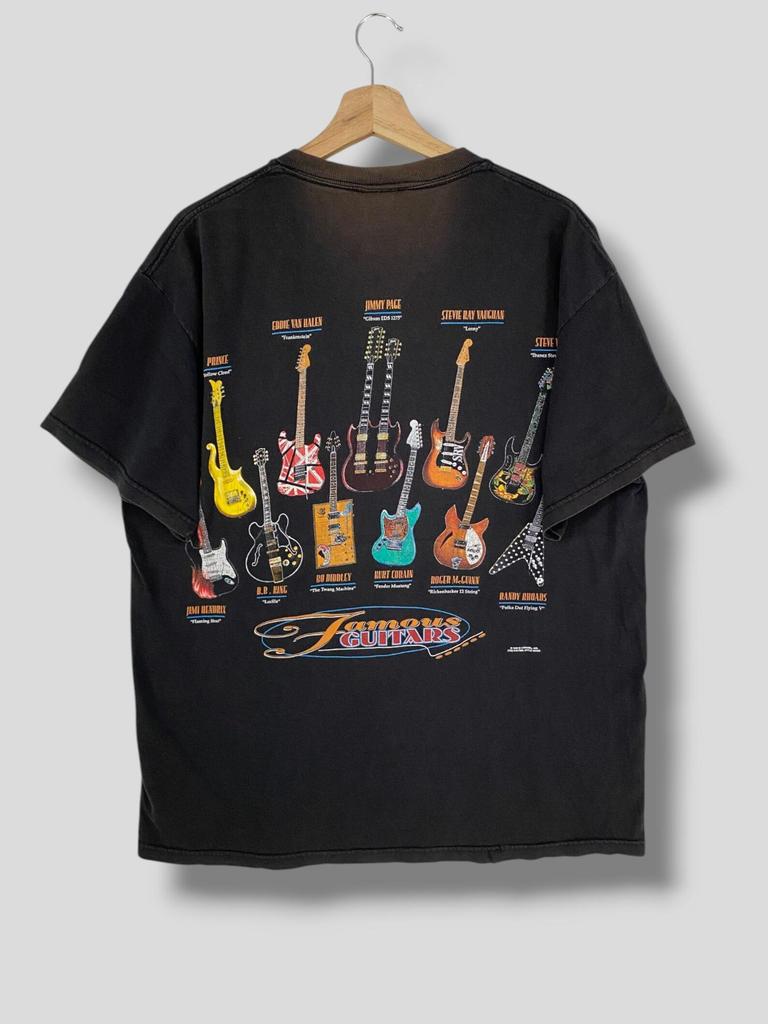 Vintage 90s Famous guitars T-Shirt collectible musician legends guitar instrument vintage tee jimmy hendrix kurt cobain prince black large