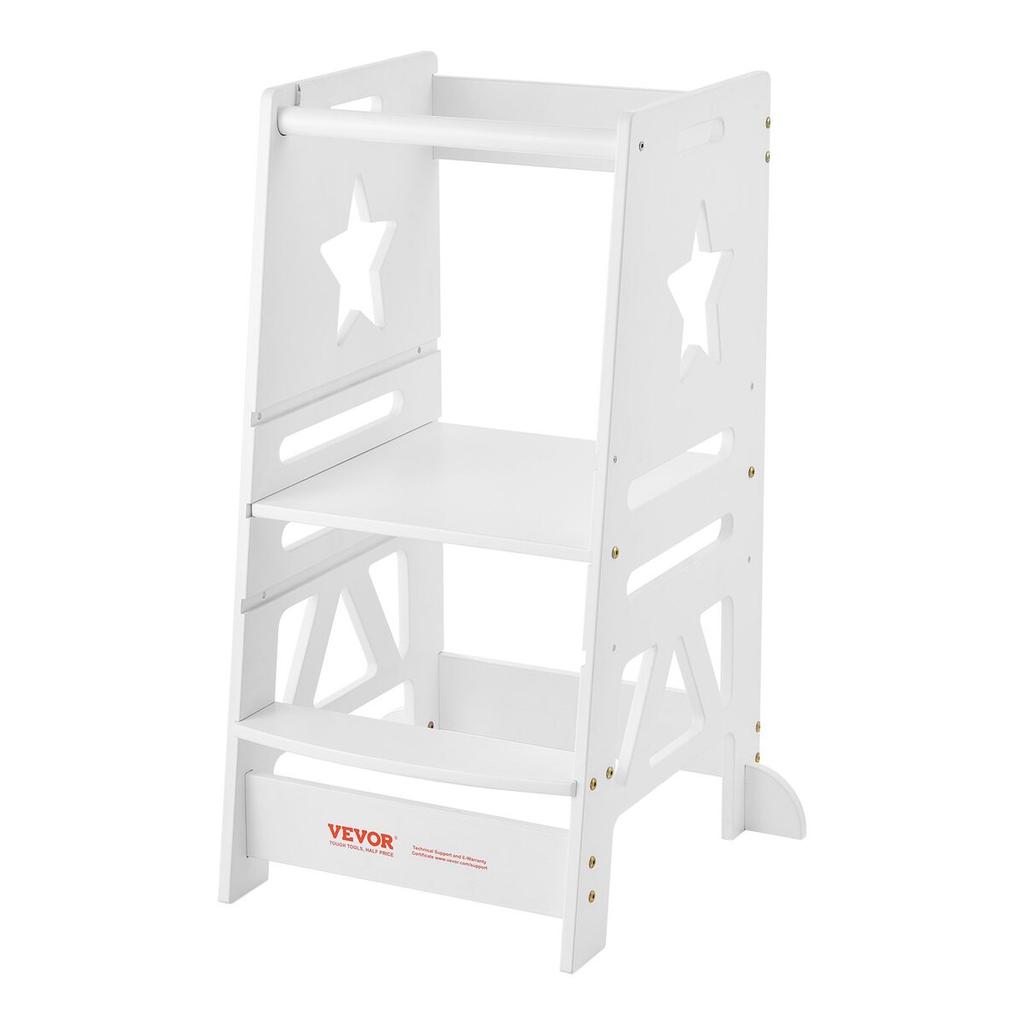Tower Step Stool for Toddlers Kids 3-Level Height Adjustable 350LBS White