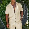 Summer Men's Solid Color Cotton And Linen Lapel Shirt Short-sleeved Shorts Suit