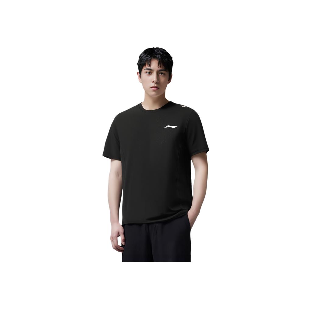 Li Ning Running Series Solid Color Reflective Quick-Dry Short Sleeve T-Shirt Men Tops Black ATST517-1