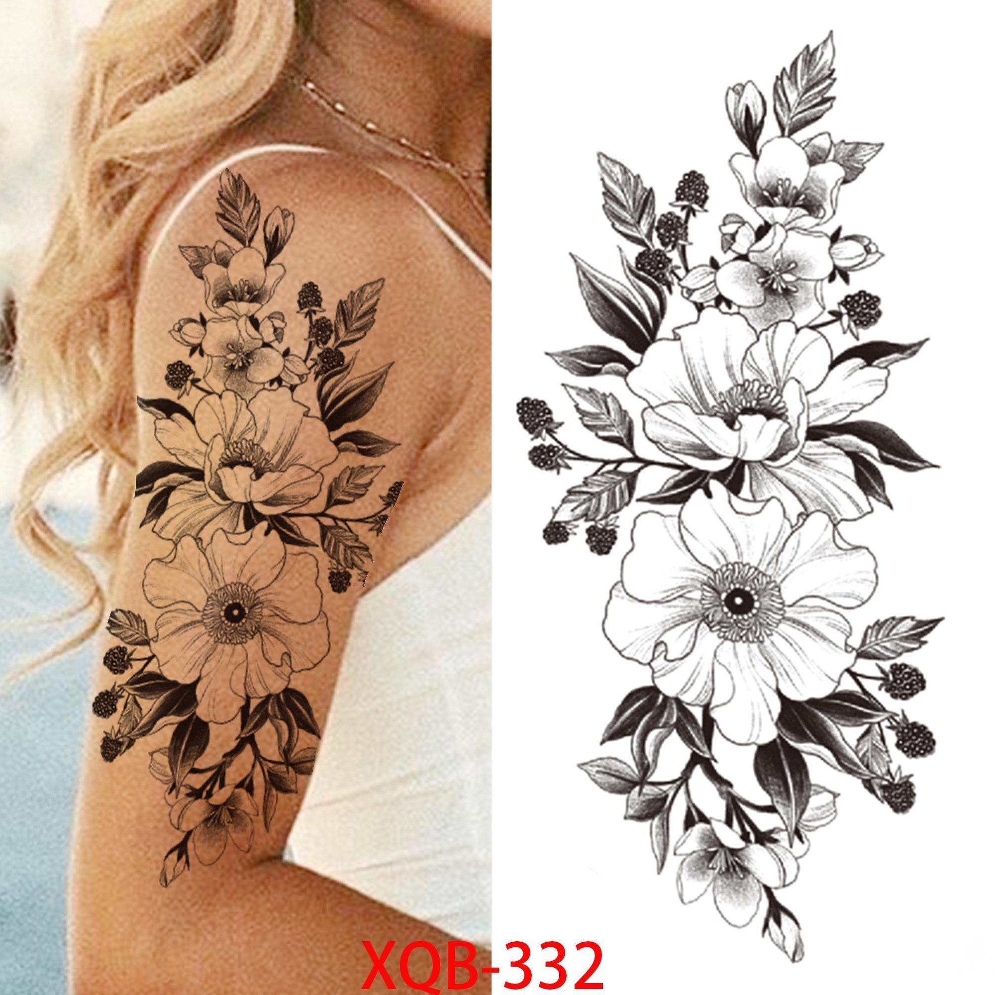 

1 ШТ. 210*114 ММ Сексуальный Цветочный Узор Временные Татуировки Черной Розы для Женщин Водонепроницаемые Поддельные Татуировки для Рук Боди-Арт Рукав Наклейка Для Тела XQB-332