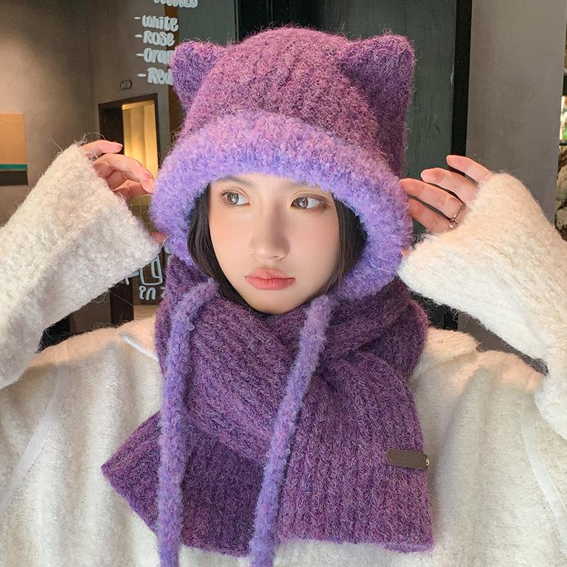 Winter New Cute Hat Women's Thickened Warm Ear Protection Hat Versatile Face Small Wool Hat Scarf Set