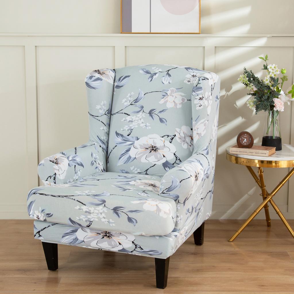 Stretch Spandex Wing Chair Cover Elastic Relax Armchair Slipcovers Wingback Sofa Protector with Seat Cushion Cover Home Decor