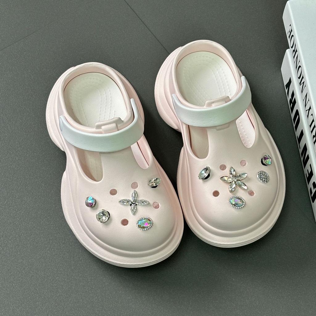 Height-increasing thick-soled hole shoes for women, non-smelly feet, non-slip beach bag head slippers, fashionable versatile cool slippers
