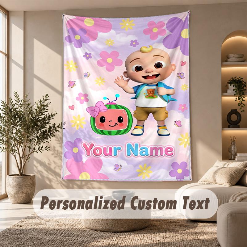 Cocomelon Tapestry, Personalized Custom Text, Wall Hanging Tapestry For Living Room Home Wall Decor