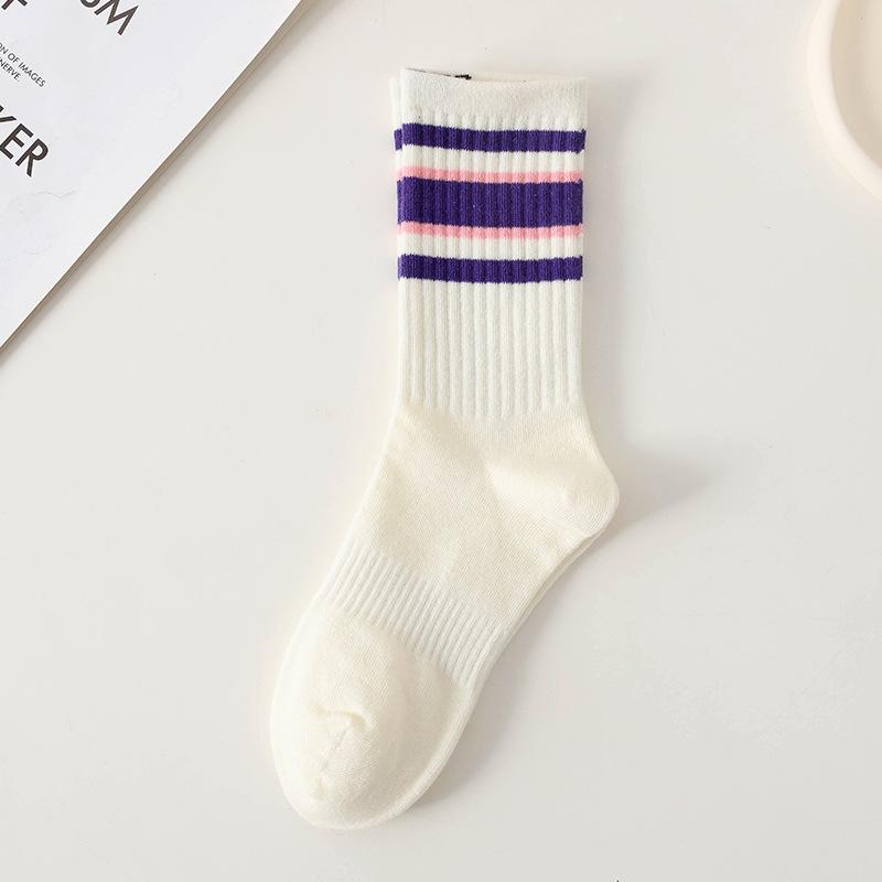 Women's Summer Comfortable Breathable Simple College Style Striped Tube Cotton Socks