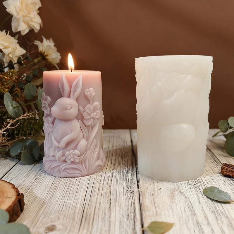 Hare Embossed Cylindrical Silicone Mold Holiday Candle Silicone Mould For Epoxy Resin Art Handmade Candle Soap Making
