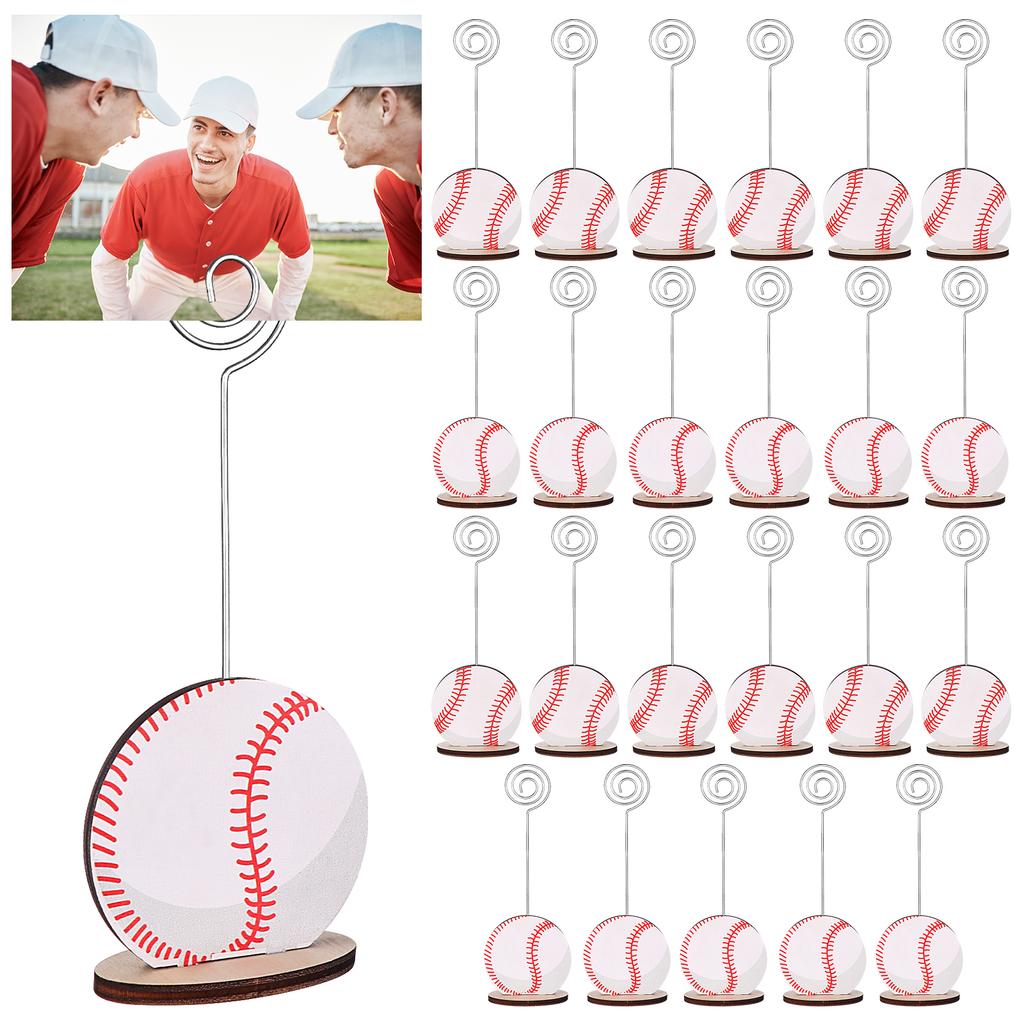 24 Stück Sportball-Basis-Memo-Clips Baseballförmige Metall-Draht-Tisch nummernhalter Baseballkartenhalter Runde Platzkartenständer