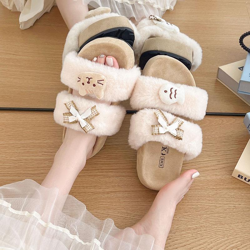 2025 winter new butterfly cotton slippers indoor plush warm slippers women plush cute home winter warm