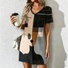 Summer Fashion Women's V Neck Short Sleeve Retro Geometric Pattern Printed  Dress Sex Short Skirt Dresses