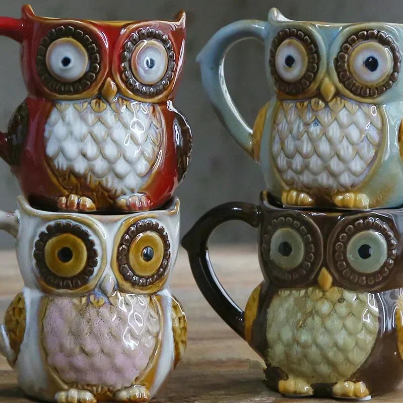 Tazza da Caffè, Latte, Tè Cartone Animato Gufo Carino, Colazione, Tazza Mattutina, Tazza Animale 3D per Collezione, 300ml