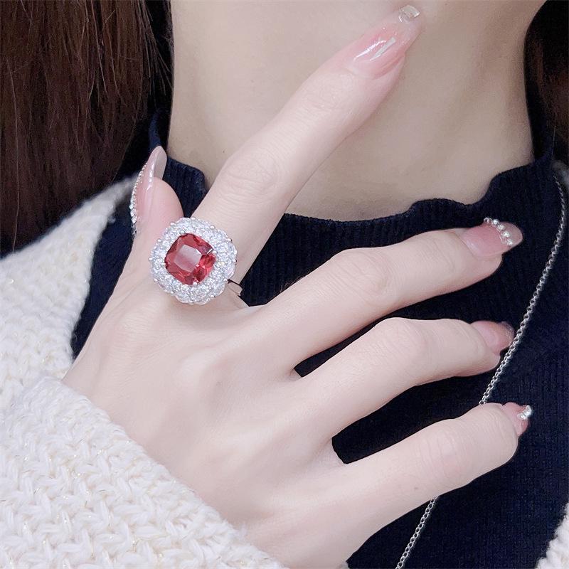 Elegant Ruby Three-Piece Set: Gemstone Ring, Necklace, and Earrings – Versatile, Luxury Style