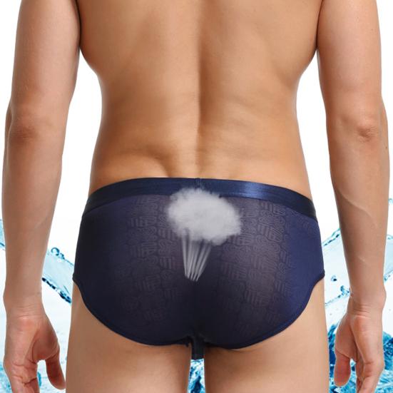 Men Briefs Jacquard Stretchy Male Ice Silk See Through Panties for Home