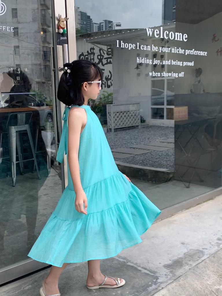 2024 Summer Mint Green Halter Dress for Mother and Daughter - Perfect for Sanya Beach Vacation