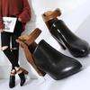 Women Ankle Boots Black Chunky High Heel 7CM Color Matching Buckle Bota Back Zip Casual Female PU Learther Botines Chelsea