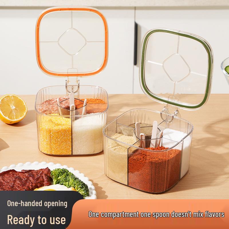 Multi-Compartment Kitchen Seasoning Jar Set: All-in-One Condiment Storage for Salt, MSG, and Pepper