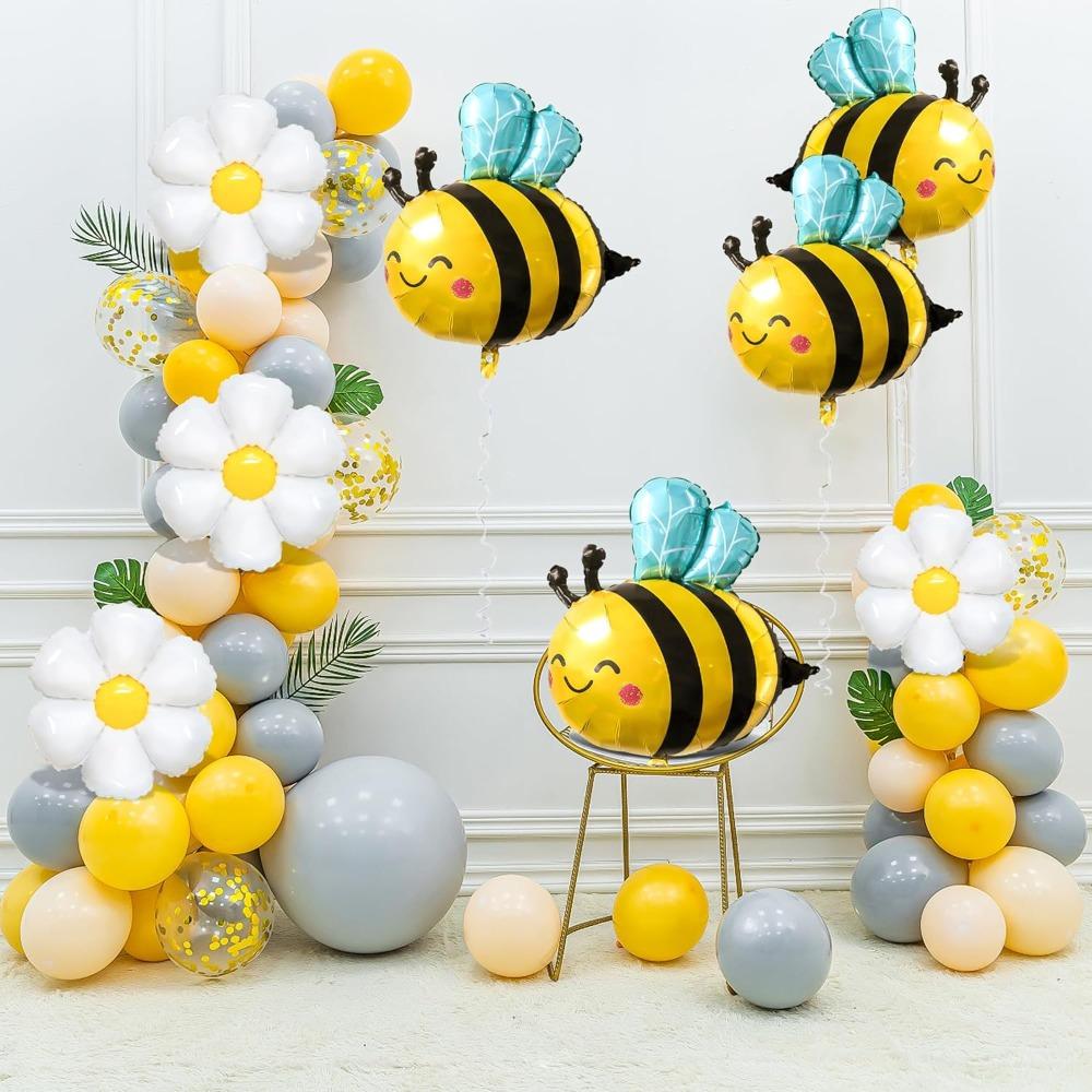 8pcs Cute Bee Balloon Arch Kits Sweet Bee Balloons and Daisy Flower Balloons for Spring Animal Themes Birthdays Outdoor Wedding Party Decorations