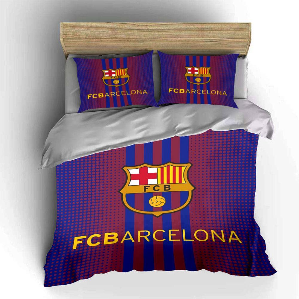 FC Barcelona Team Logo Bedding Duvet Cover Set Duvet Cover Pillowcases  (1*Duvet Cover 2*Pillowcases, Without Duvet Insert)