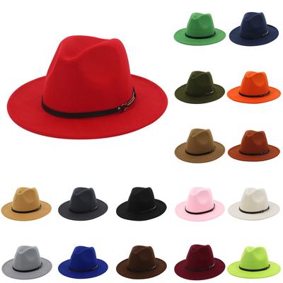 Unisex Fashion Wide Wool Belt Flat Top Fedora Hat Party Church Hats Cap