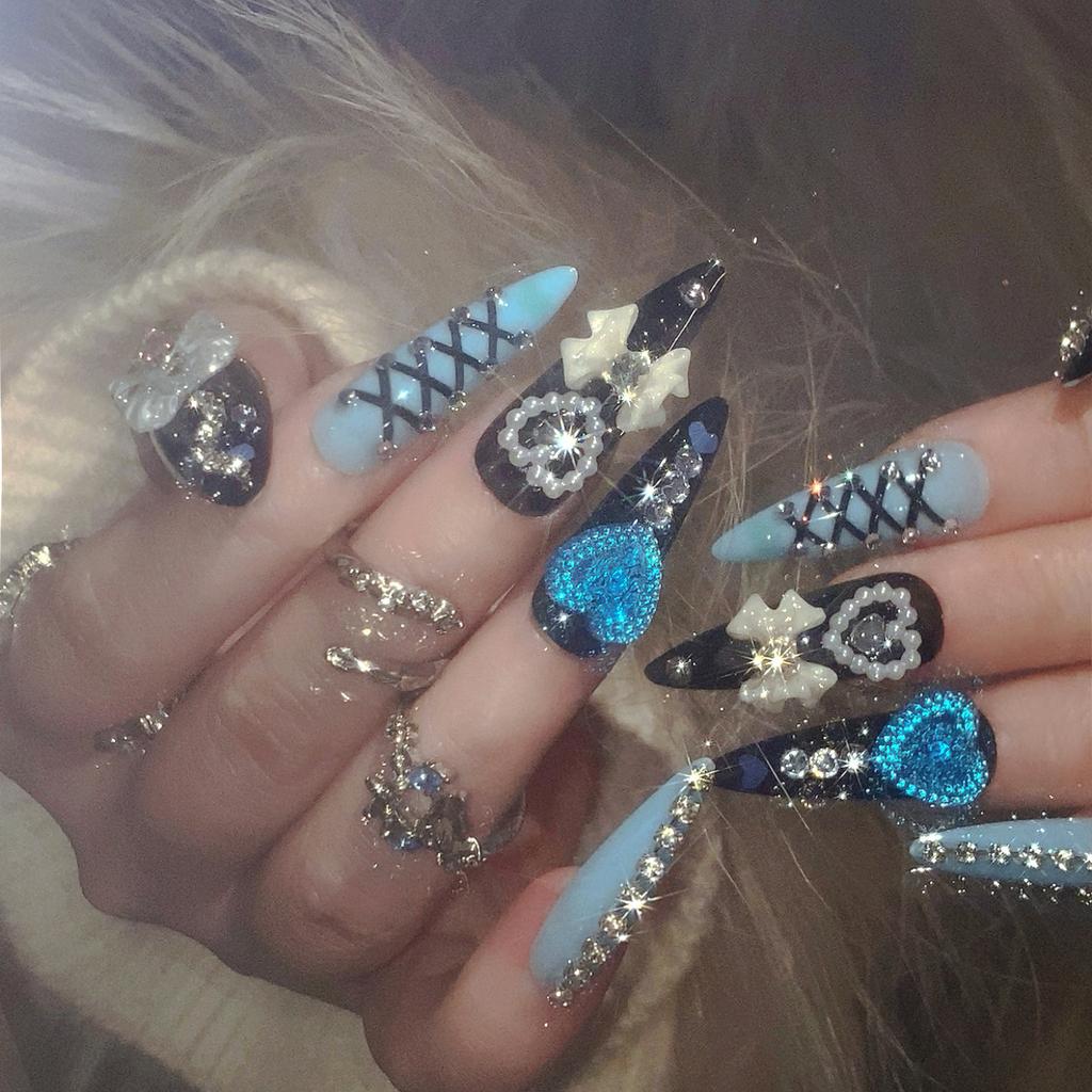 24Pcs Long Pointed Thorn Gradient Press On Nails High Quality Edgy False Nails Perfect Gift For Girls And Friends
