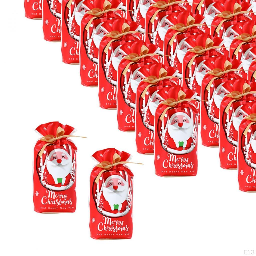 50 Pieces Gift Bags Candy Christmas Present for Gifts with Ribbon Xmas Holiday Cookie