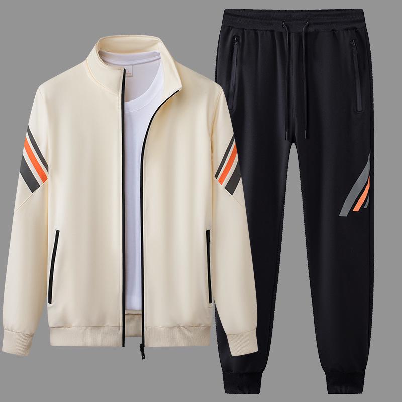 Men's Versatile Spring & Autumn Jogger Set - Cardigan Jacket & Striped Pants