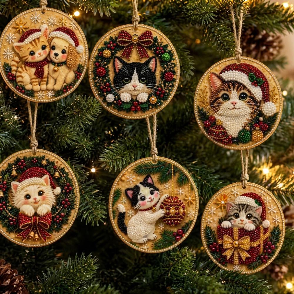 6Pcs Wooden Base Wooden Christmas Ornaments Set Xmas Tree DIY Craft Kit Christmas Party