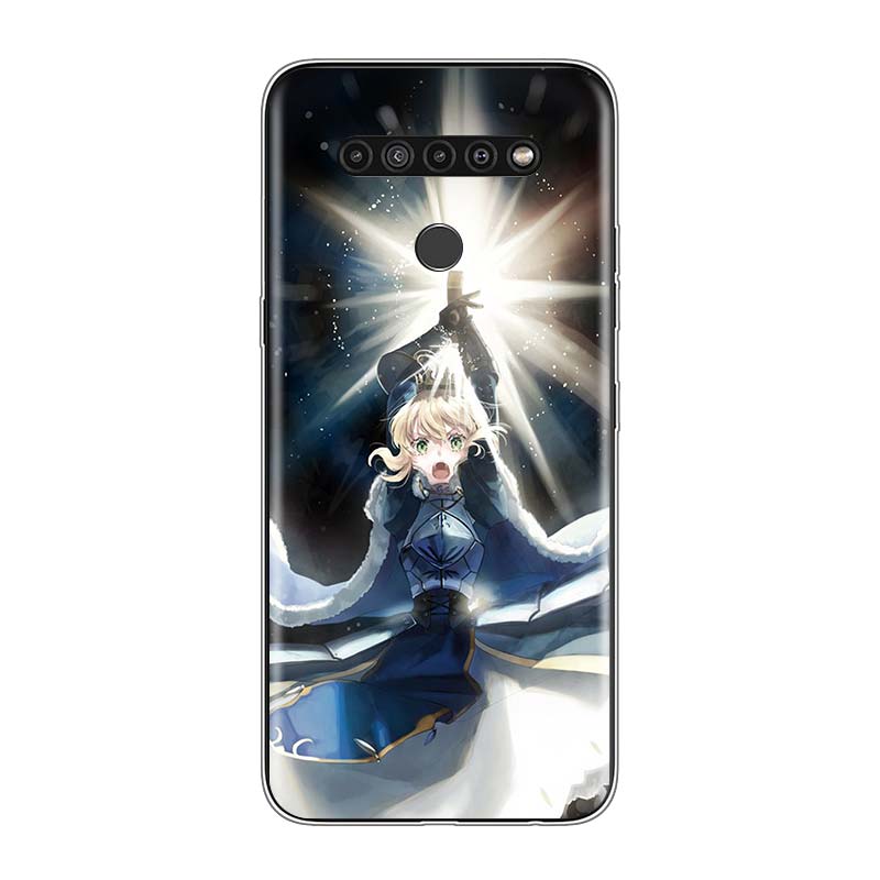 Karikatūra Fate Stay Night Saber priekš LG V60 V50S V50 G8X G8S G8 G7 ThinQ 5G K61 K51S K41S K30 K20 Q60 Q9 mīkstais tālruņa korpuss