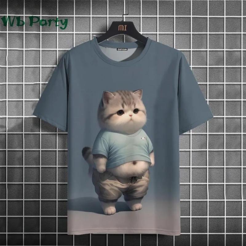 Cat Print 3DT-shirts for Men Casual Short Sleeved Tee Oversized Mens Clothing Men's Funny T-shirt Animal Print Graphic T Shirts
