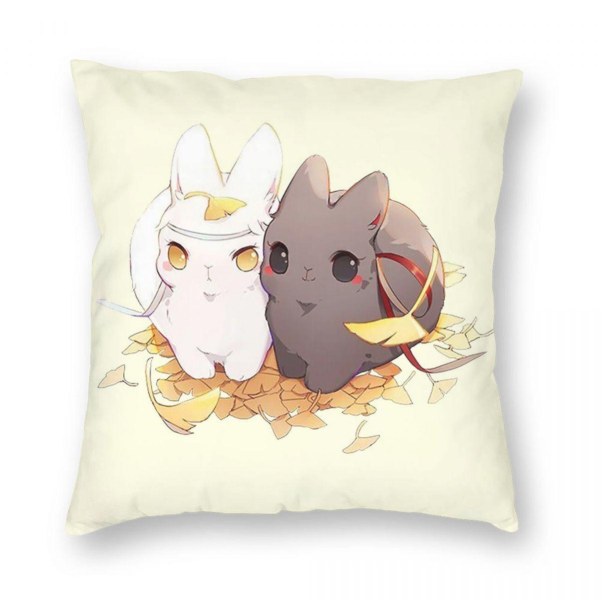 Untamed Wangxian Cutie Bunnies Square Pillowcase Polyester Linen Velvet Printed Zip Decor Pillow Case Home Cushion Case 45X45 Peach skin 18*18(CM)-1Pcs
