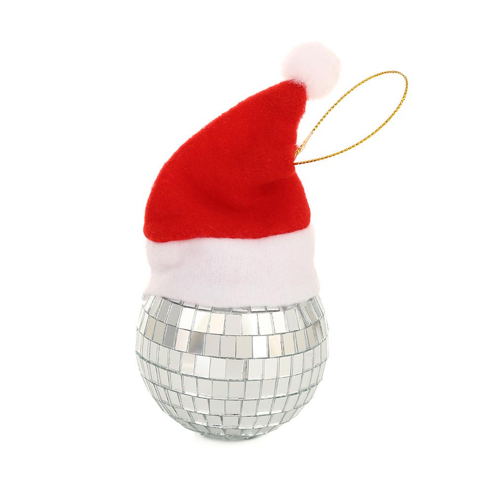 12pcs Christmas Decoration Balls Red Christmas Hat Mirror Disco Ball Pendant Xmas Tree Hanging Ornaments Home Party Decoration Gift