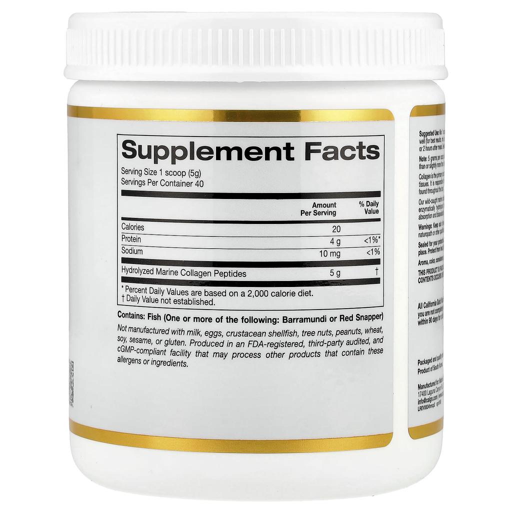 Hydrolyzed Marine Collagen Peptides, Unflavored, 200G (7.05Oz)