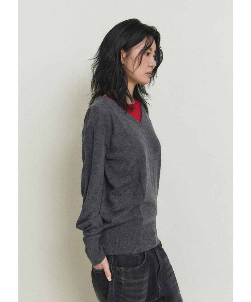 PARADIGMFILM [Ep.01] Reverse V-Neck Layered Knit (Charcoal Red)