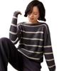Women's One-Shoulder Striped Cashmere Sweater - Korean Style, Loose Fit Knitwear Top