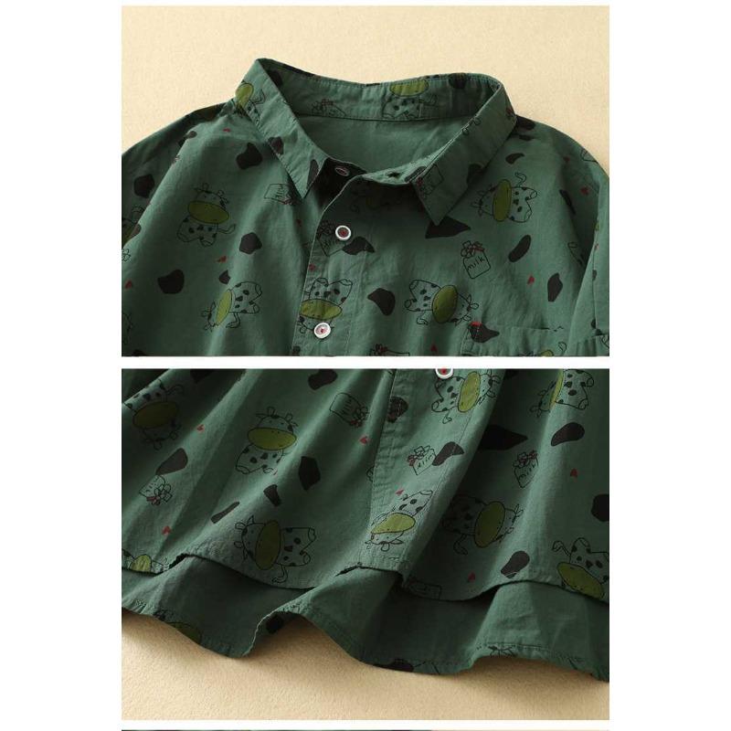 Shirt Short Sleeved Women's New Style Harajuku Style Loose Curved Cow Graffiti Short Sleeved Shirt