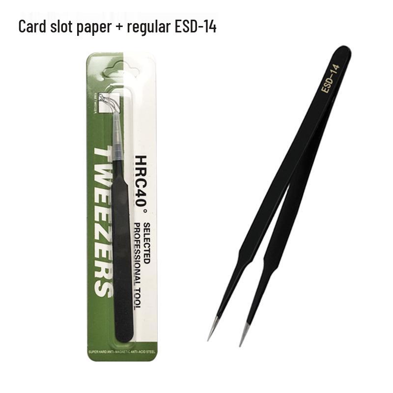 Stainless Steel Black ESD Bent Pointed Tweezers - Anti-static Mobile Phone Repair & Nail Art Tool