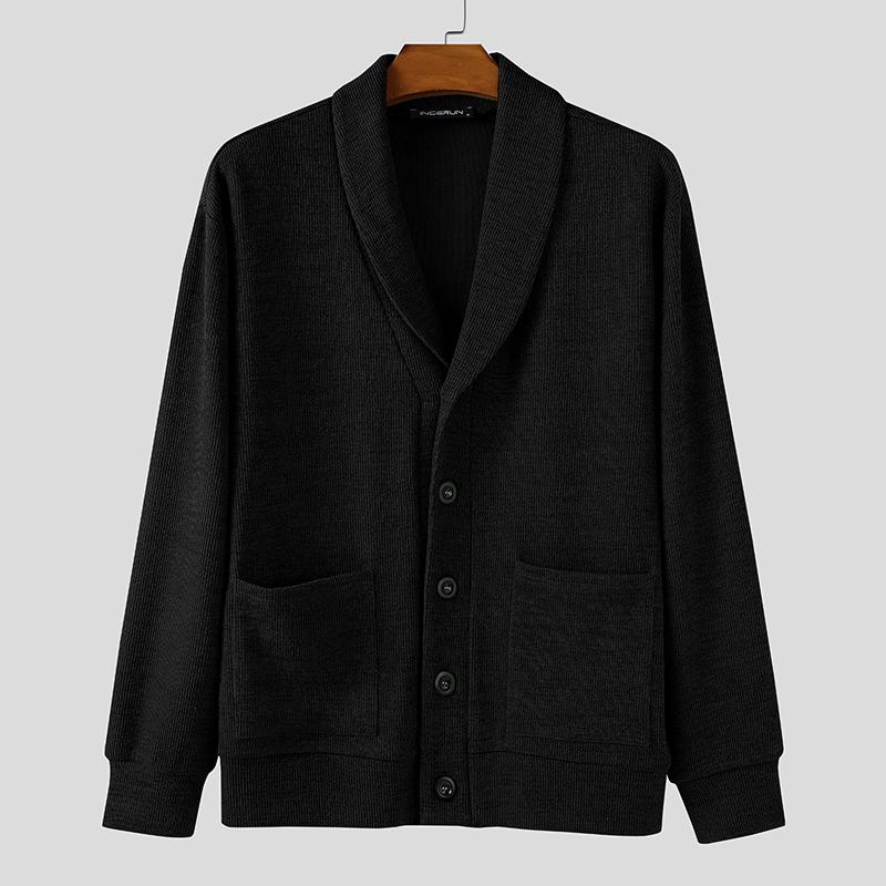 INCERUN Pulovere Subțiri Casual cu Mânecă Lungă și Guler Rever pentru Bărbați