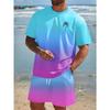 New Gradient Color T-shirt Shorts 2-pcs Set Short Sleeve T-shirts Elastic Waist Shorts Set Pocket Hawaiian Men's Beach Swimsuit