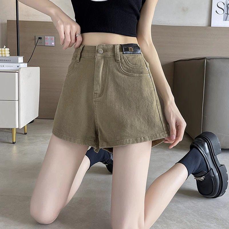 Women's 2026 High-Waisted Khaki Denim Shorts - Summer Fashion, Loose Wide-Leg Slimming Hot Pants