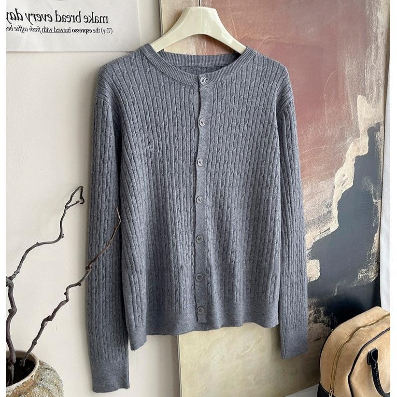 Core-spun Yarn Twist Soft Waxy Knitted Cardigan Top Women's Autumn and Winter New Casual Sweater Long-sleeved Jacket Top