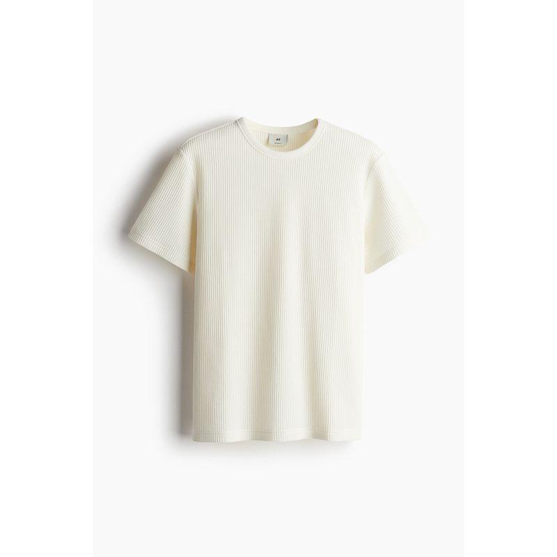 HM Men s and Women s T-shirt Autumn Crew Neck Waffle Cotton Casual Short-Sleeved Top 1236121 Cream color 180/116