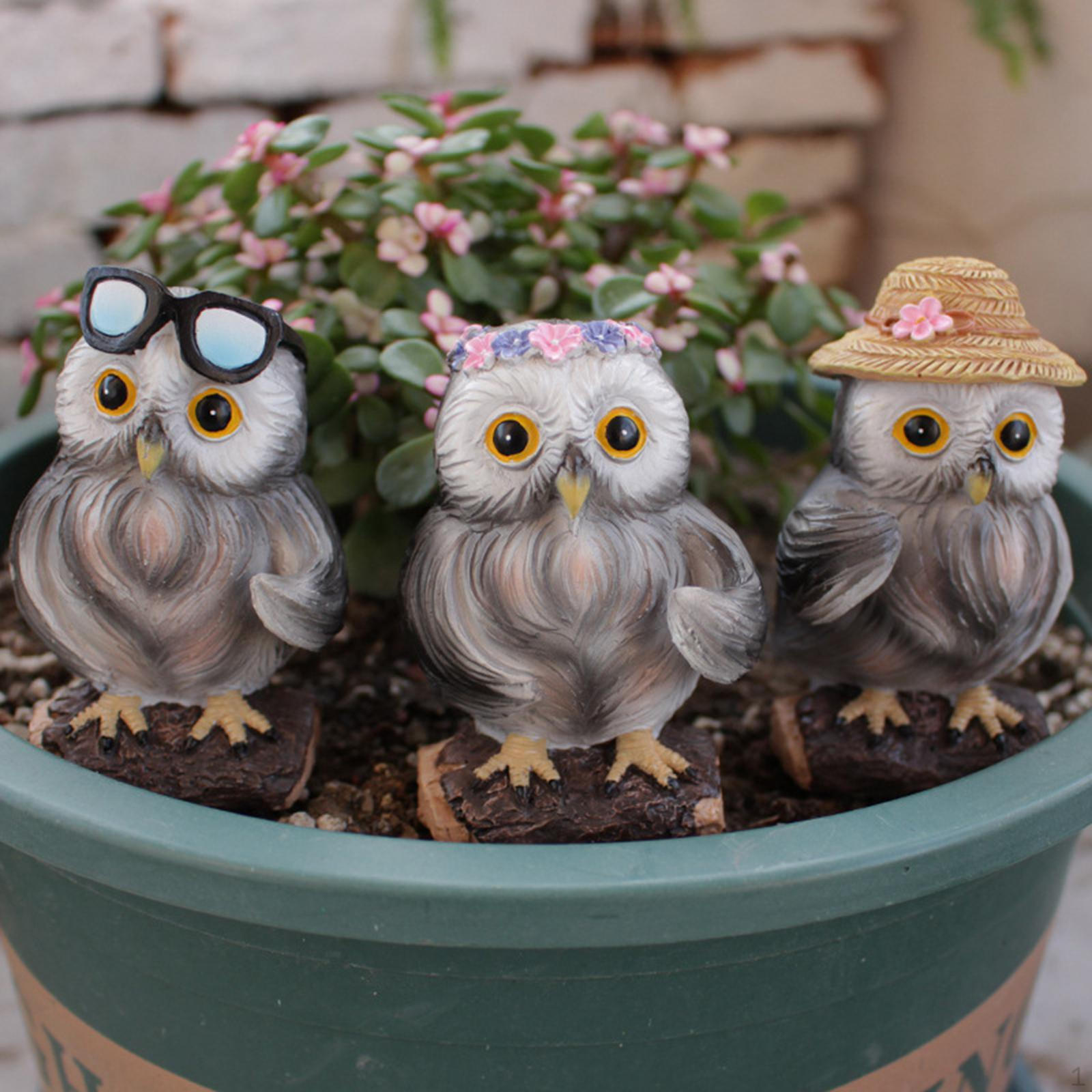 

3x Garden Owl Statue, Wind Sculpture, Pinwheel Windmill for Outdoor