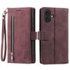 For iPhone 17 Case 9 Card Slots Zipper Wallet PU Leather Phone Cover with Wrist Strap