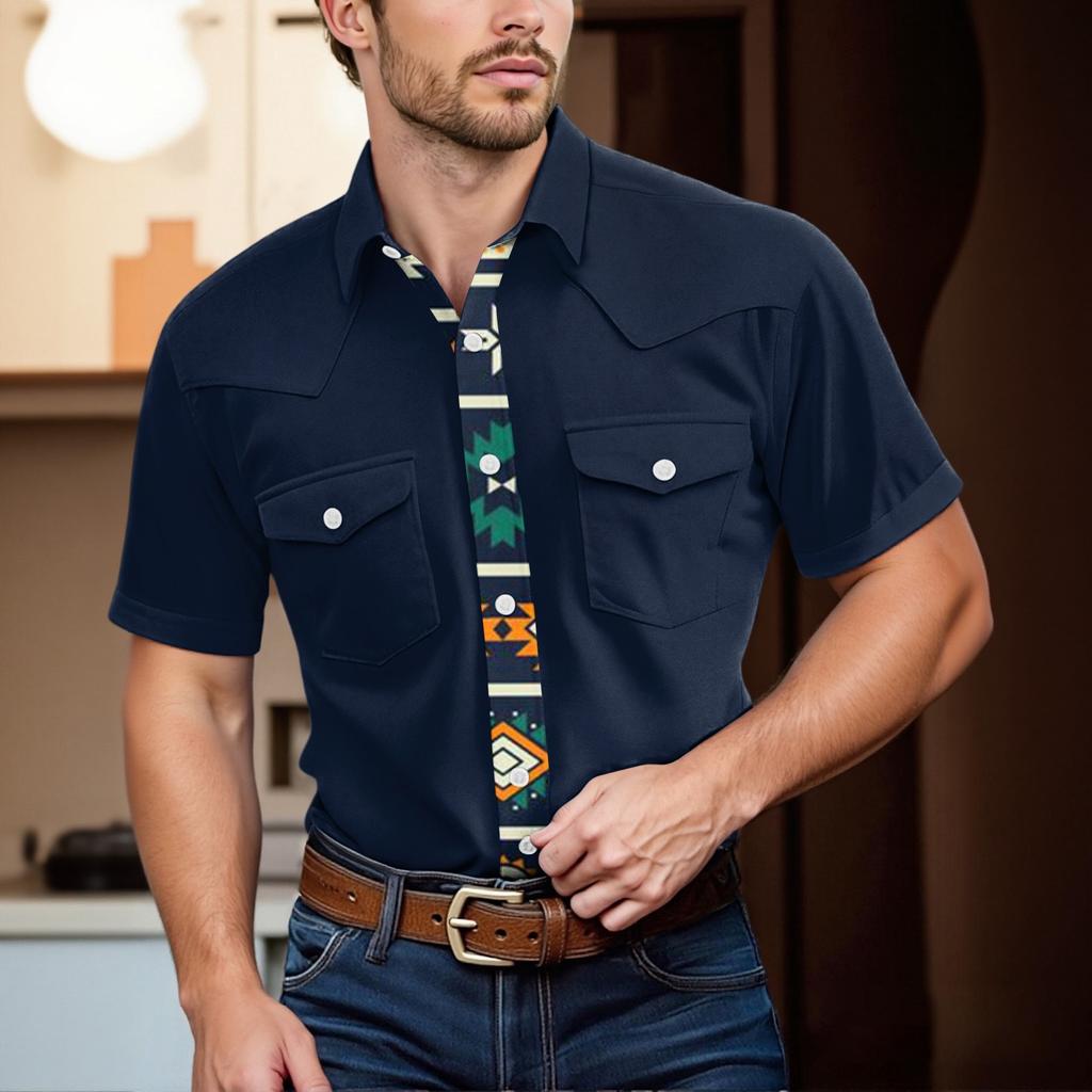 Men'S Fashionable Lapel And Shoulder Length Short Sleeved Casual Top