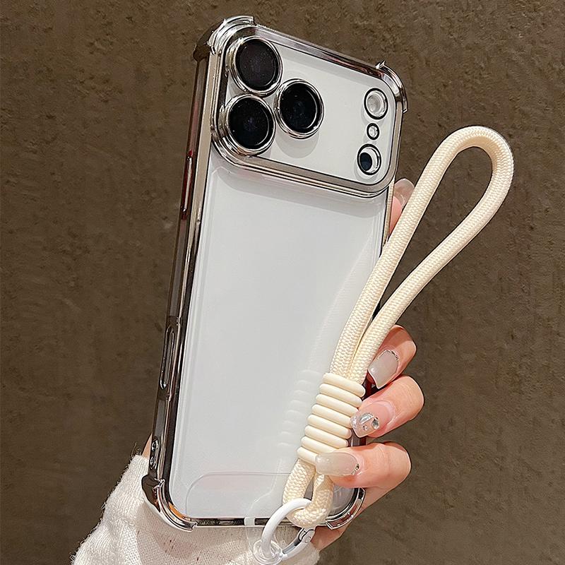 Luxury Plating Clear With Candy Lanyard Shockproof Bumper Phone Case For 17 Pro Max 17 Pro 17 Air Hand Wrist Strap Cover
