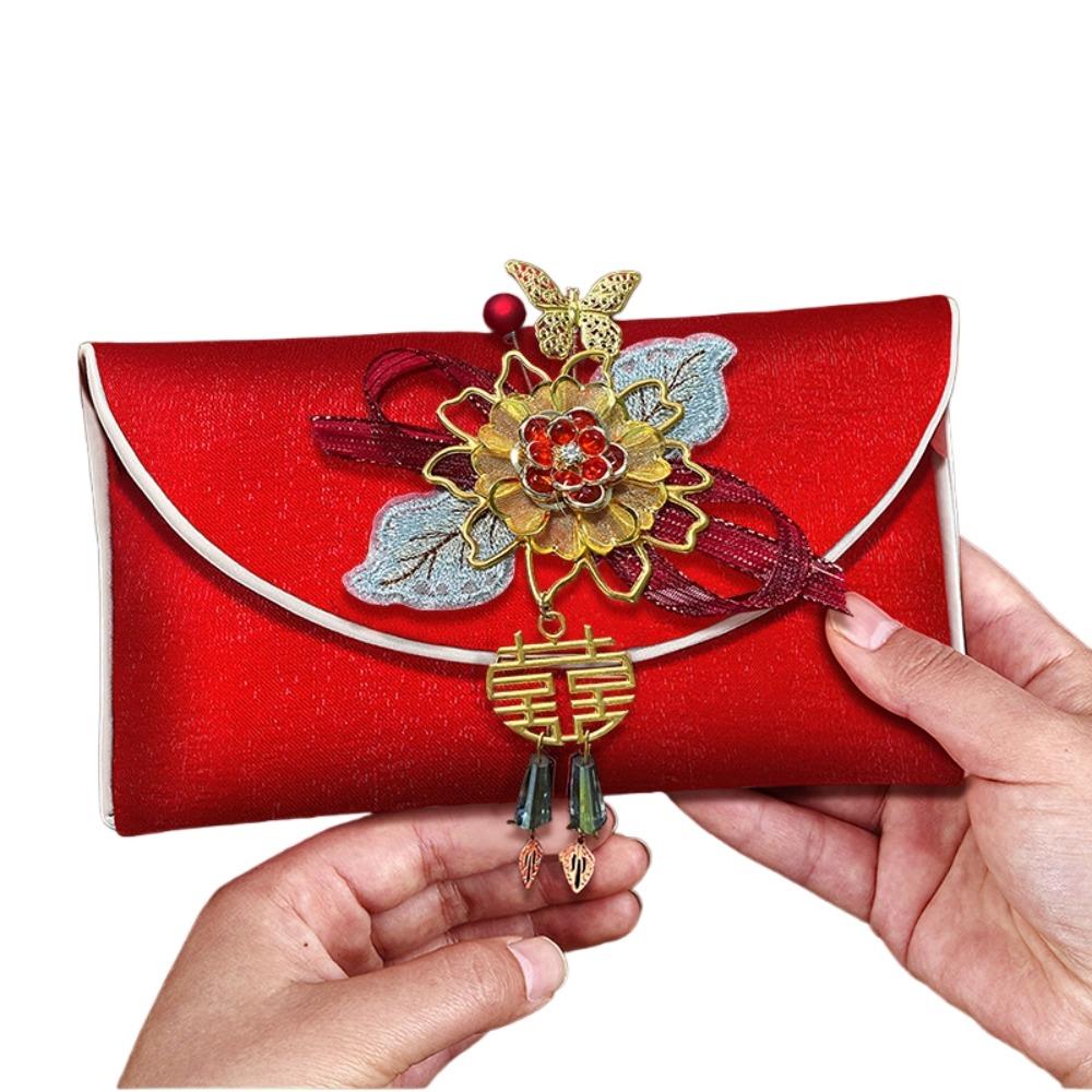 Spring Festival Brocade Red Envelope New Year Blessing Words New Year Money Bag  Lady Girls Women