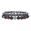Fashion Volcano Stone Tiger's Eye Stone Bracelet Men's Trendy Male Personality Cross Handmade Beaded Bracelet