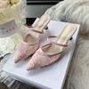 Versatile cool slippers 2025 summer new lace breathable pointed bag head half slippers women wear high-heeled cool slippers